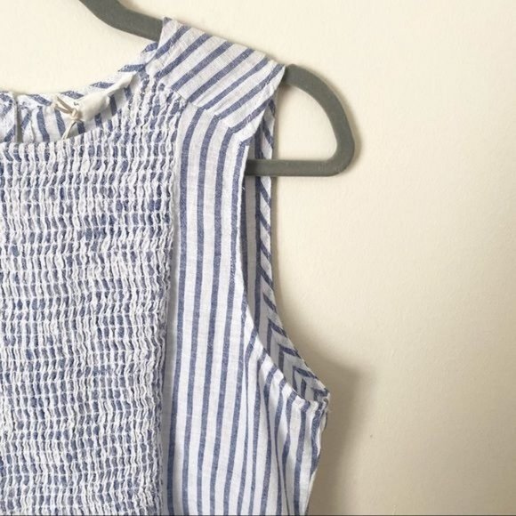 NWT beachlunchlounge Blue/White Striped Linen Blend Smocked Tank Top - Picture 4 of 10